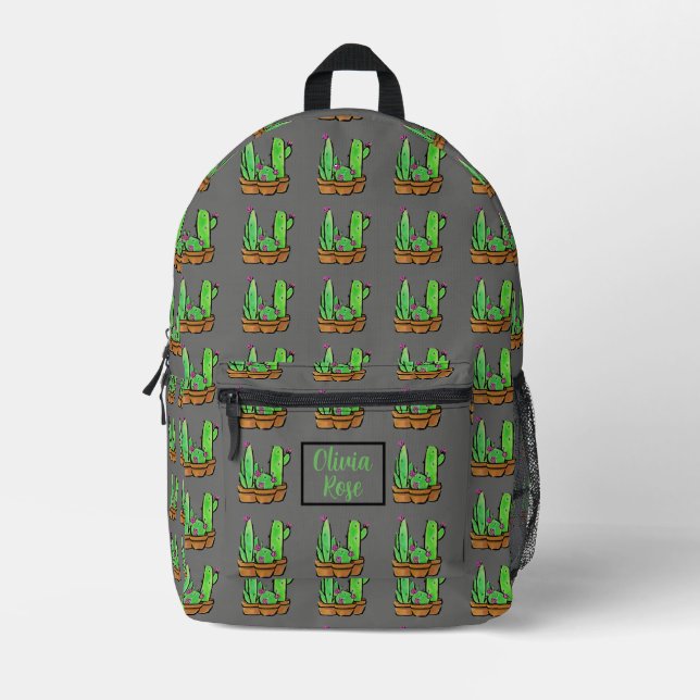 Sac À Dos Imprimé Cactus cactus succulents gris motif personnalisati (Recto)