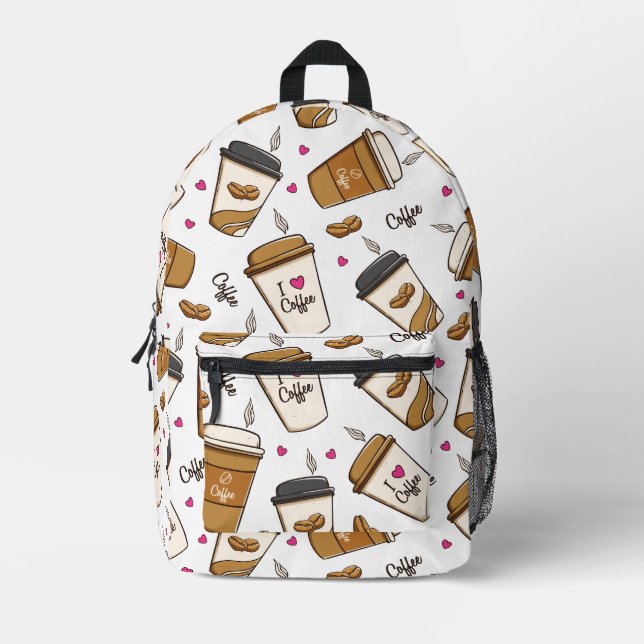 Sac À Dos Imprimé Cafés, Fèves de café, Amateur de café, Coeurs (Recto)