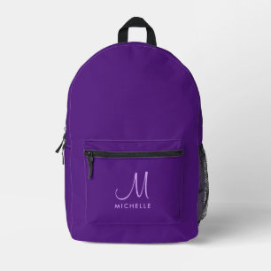 Sac À Dos Imprimé Calligraphie moderne Monogramme Nom Royal Purple
