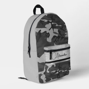 Sac À Dos Imprimé Camo Argent Noir Chimmery Chic Personnalisé