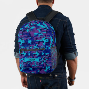 Sac À Dos Imprimé Camouflage bleu foncé et violet personnalisé
