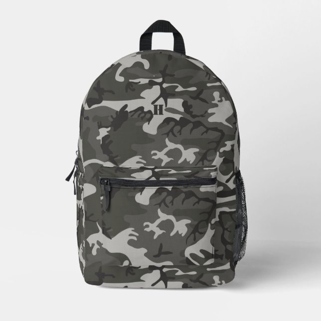Sac À Dos Imprimé Camouflage moderne Monogramme gris Motif Camo (Recto)