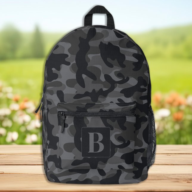 Sac À Dos Imprimé Camouflage monogramme personnalisé en noir gris (Créateur téléchargé)