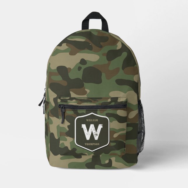 Sac À Dos Imprimé Camouflage vert Camo Motif de l'armée Monogramme (Recto)