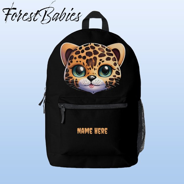 Sac À Dos Imprimé Caricature de Jungle Safari pour enfant de Leopard (Leopard, Black Customizable ForestBabies Backpack - Front)