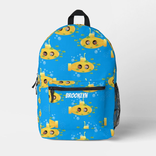 Sac À Dos Imprimé Caricature de poisson sous-marin jaune mignon moti (Recto)