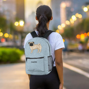 Sac À Dos Imprimé Carlin Fawn Mops Chien race Design Avec Texte Pers