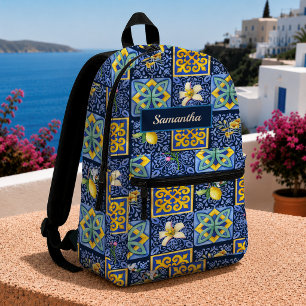 Sac À Dos Imprimé Carreau majolique sicilien de citrus bleu chic sar
