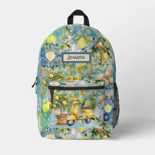 Sac À Dos Imprimé Carreaux fleuris chic bleu sicilien citrus collage