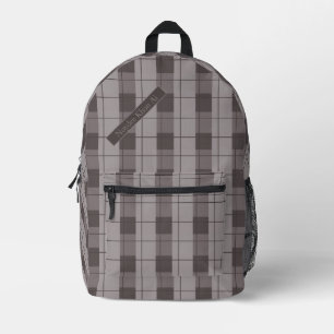 Sac À Dos Imprimé Carreaux gris et gris, Votre Nom