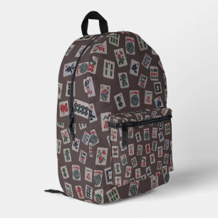 Sac À Dos Imprimé Carreaux MahJong symboles design sur brun