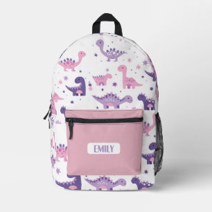 Sac À Dos Imprimé Cartable Enfants Dino Rose - Nom Personnalisé