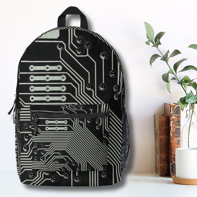 Sac À Dos Imprimé Carte à circuit noir technologique (Unique Modern Industrial Black Circuit Technology Printed Backpack)