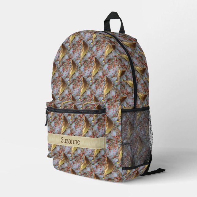 Sac À Dos Imprimé Cèdre cire Oiseau Nature Art Personnalisé (Coin arrière droit)