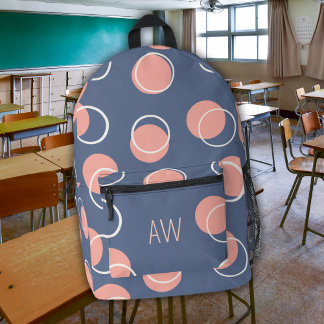 Sac À Dos Imprimé Cercles géométriques bleus mignons Monogrammes Ini