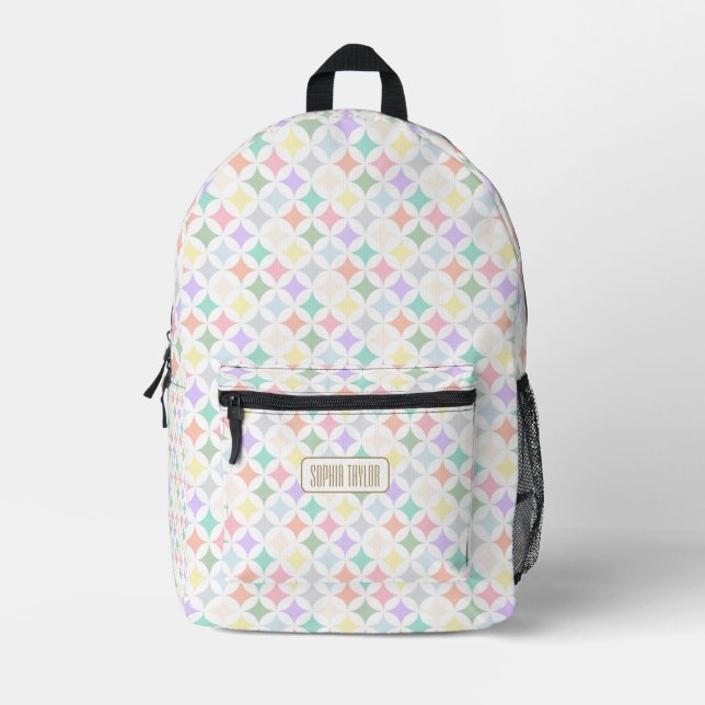 Sac À Dos Imprimé Cercles géométriques Pastel et Motif diamant (Recto)