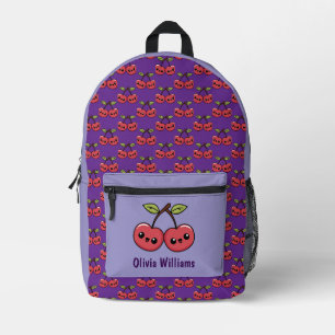 Sac À Dos Imprimé Cerises Heureuses Personnalisées Violet