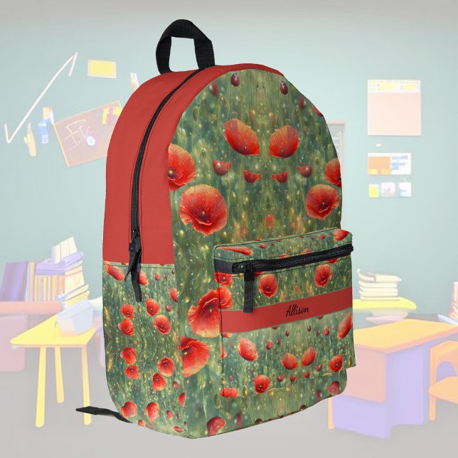 Sac À Dos Imprimé Champ lumineux de pavots rouges, personnalisable (Créateur téléchargé)