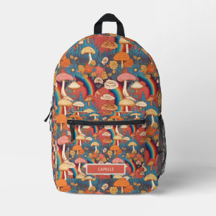 Sac À Dos Imprimé Champignons Arc-en-ciel Monogramme Nom Camp École