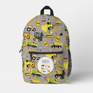 Sac À Dos Imprimé Chariots de construction Motif Nom Customisé École