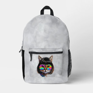 Sac À Dos Imprimé Chat dans une perruque + Lunettes de soleil (Peint