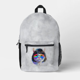 Sac À Dos Imprimé Chat dans une perruque + Lunettes de soleil (Peint