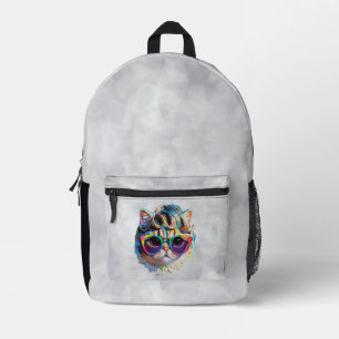 Sac À Dos Imprimé Chat dans une perruque + Lunettes de soleil (Peint