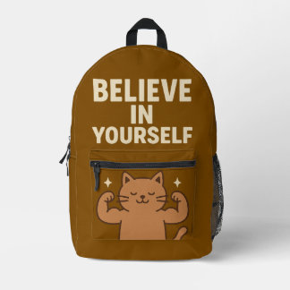Sac À Dos Imprimé Chat Flexing Motivationnel - "Croyez en vous-même"