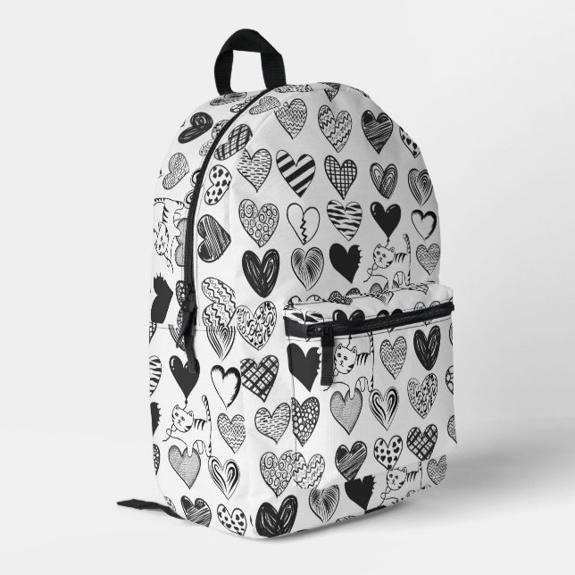 Sac À Dos Imprimé Chat noir et blanc et Motif de coeur (Coin arrière gauche)