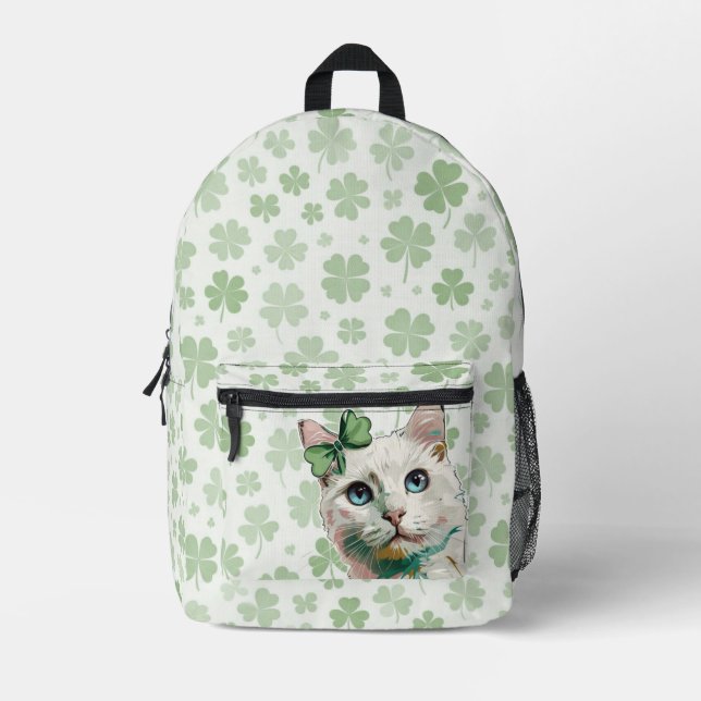 Sac À Dos Imprimé Chat shamrock aux yeux bleus (Recto)