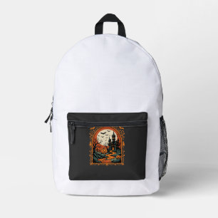 Sac À Dos Imprimé Château Hanté Halloween Citrouille Lune Vector Art