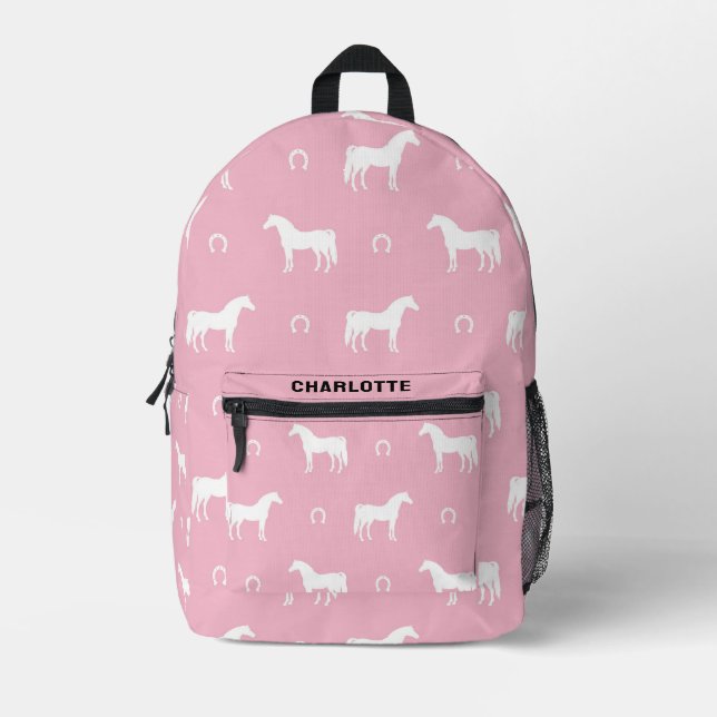 Sac À Dos Imprimé Cheval équestre personnalisé Motif rose (Recto)