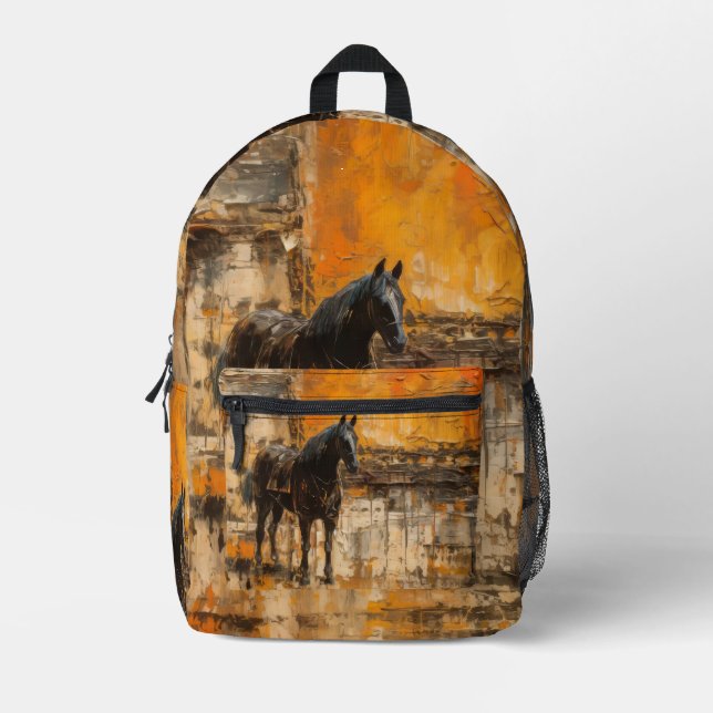 Sac À Dos Imprimé Cheval Majestic au coucher du soleil Abstrait (Recto)
