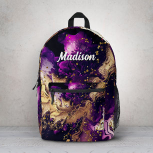 Sac À Dos Imprimé Chic faux marbre doré violet monogramme