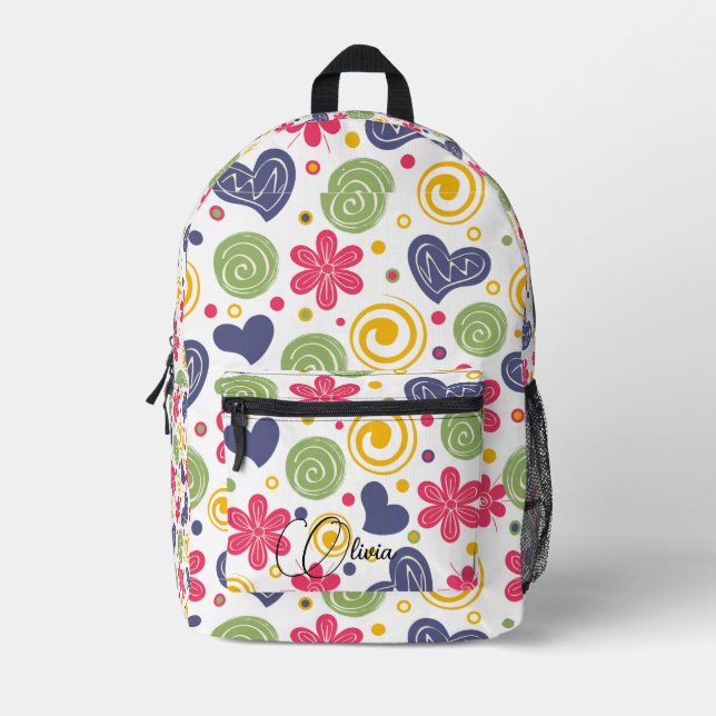 Sac À Dos Imprimé Chic Kawaii Motif Floral Nom personnalisé Imprimer (Recto)