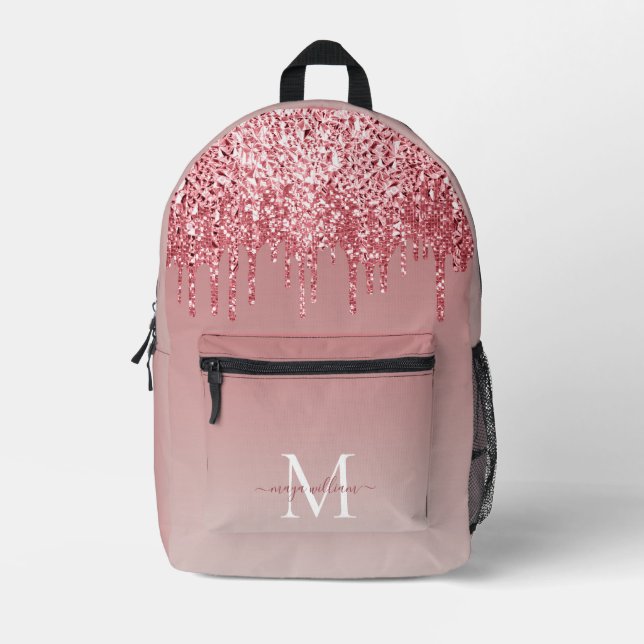 Sac À Dos Imprimé Chic Monogram Girly Rose Gold Parties scintillant  (Recto)