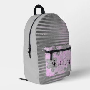 Sac À Dos Imprimé Chic rose floral rayures d'argent "Dame Boss"