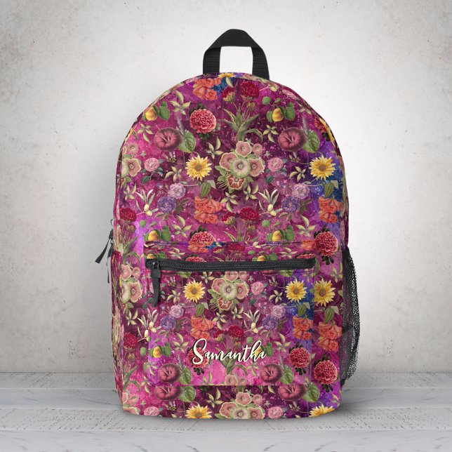Sac À Dos Imprimé Chic rose violet fleurs monogramme floral (Créateur téléchargé)