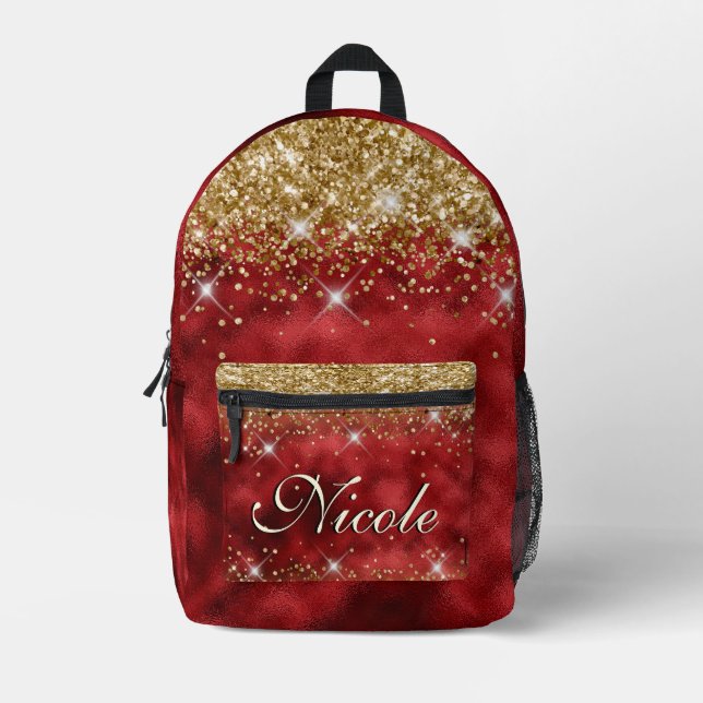 Sac À Dos Imprimé Chic Whimsical Rouge Black Gold Parties scintillan (Recto)