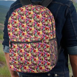 Sac À Dos Imprimé Chien-taureau français et pourpre en Hibiscus roug