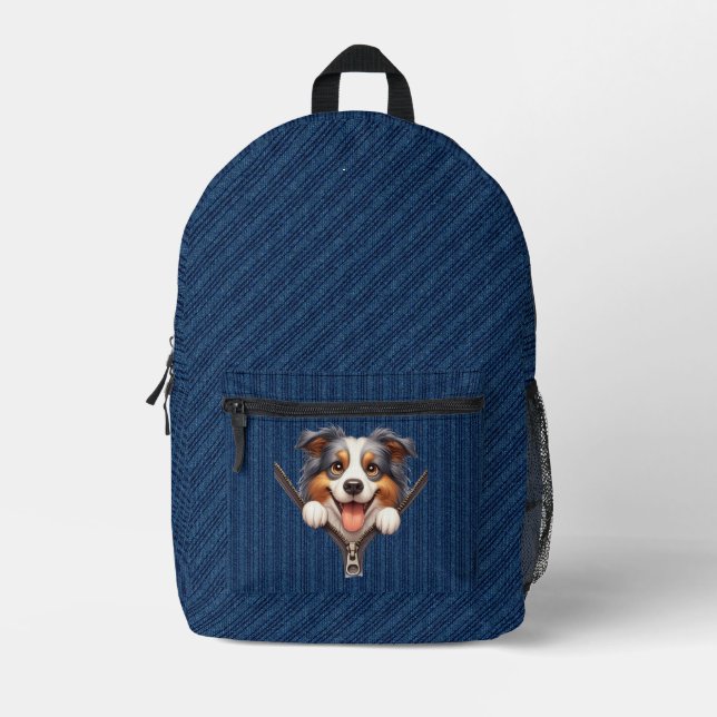 Sac À Dos Imprimé Chiffre australien Chiot Denim (Recto)