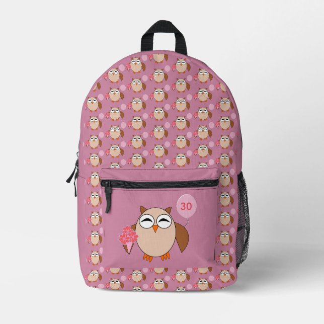 Sac À Dos Imprimé Chouette d'anniversaire de l'âge personnalisé (Recto)