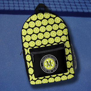 Sac À Dos Imprimé Citation Sportive Pickleball Nom Initial Noir