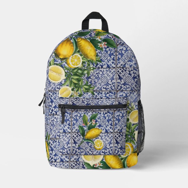 Sac À Dos Imprimé Citrons méditerranéens Carreaux portugais d'été (Recto)
