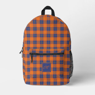 Sac À Dos Imprimé Citrouille orange bleu Tartan Plaid Monogramme