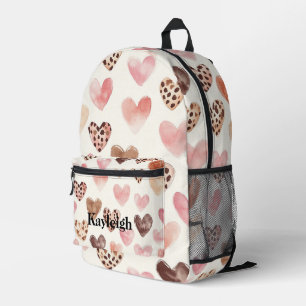 Sac À Dos Imprimé Coeurs de crème rose pâle Empreinte de léopard