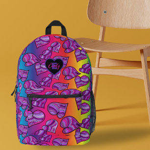Sac À Dos Imprimé Coeurs de Doodle colorés sur Rainbow Nom de dégrad