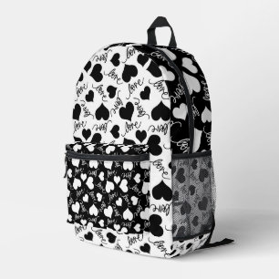 SAC À DOS IMPRIMÉ COEURS NOIR ET BLANC RANDOM AVEC SCRIPT D'AMOUR