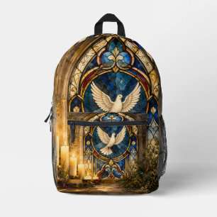 Sac À Dos Imprimé Colombe de Noël en vitrail