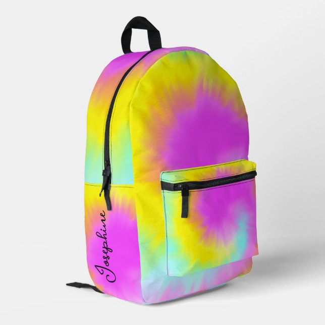 Sac À Dos Imprimé Coloré Tie Dye Pastel Boho Nom (Coin arrière gauche)